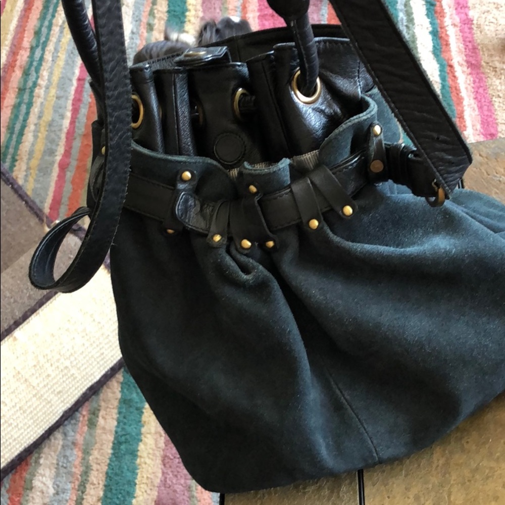 HOLDING HORSES Black Drawstring Bucket Bag with Gold Hardware